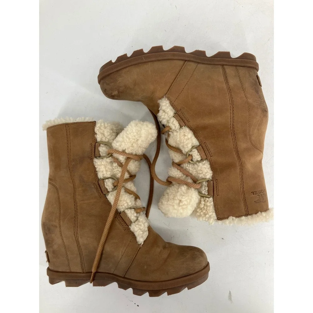 Sorel Joan of Arctic Wedge II Boots Womens 8 Brown Shearling Waterproof